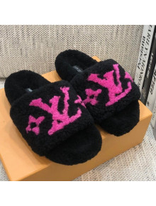 Louis Vuitton LV Wool Flat Slide Sandals Black 2021 09