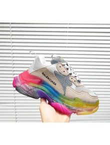 Balenciaga Triple S Rainbow Outsole Sneakers White/Grey/Beige 2019