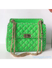 Valentino Medium Rockstud Spike Handle Shoulder Bag in Lambskin Leather Green 2020