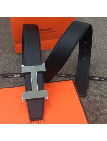 Hermes Saddle Reversible Smooth Leather Belt 38mm with H Buckle Belt Black 2019