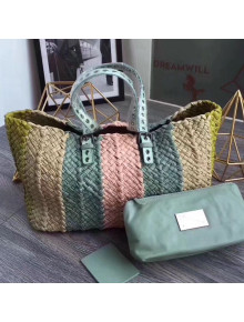 Bottega Veneta Lambskin Woven Colored Tote Light Green