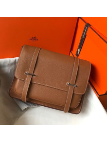 Hermes Men's Steven Strap Messenger Bag 30/34cm in Togo Calfskin Brown 2021 (Half Handmade)