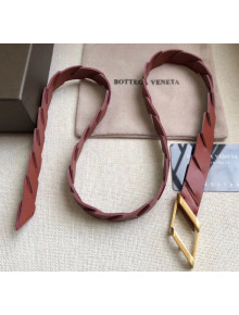 Bottega Veneta Width 2cm Intrecciato Calfskin Belt With Rhomboid Buckle Burgundy 2020