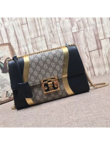 Gucci Medium Padlock GG Supreme and Gold/Black Leather Shoulder Bag 2017