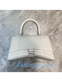 Balenciaga Hourglass Small Top Handle Bag in Litchi-Grained Calfskin White/Silver 2020