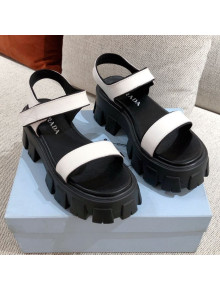 Prada Leather Block Sole Sandals White 2021