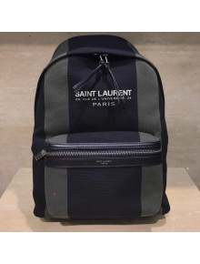 Saint Laurent City Backpack in Blue/Grey Canvas and Leather 2017