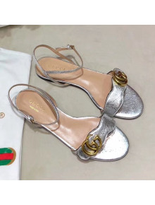 Gucci Flat Leather Sandal with Double G 524631 Silver 2019