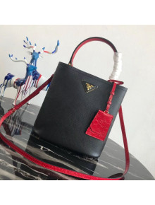 Prada Double Crocodile and Leather Bucket Bag 1BA212 Black/Red 2019