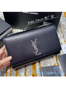 Saint Laurent Medium Kate Bag in Grain Calfskin 354021Q Black/Silver (Top Quality)