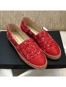 Chanel Tweed Flat Espadrilles G29762 Red 2021