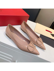 Valentino VLogo One-Tone Patent Leather Flat Ballerinas Nude 2020