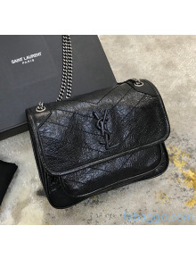 Saint Laurent Baby Niki Chain Bag in Vintage Crinkled Leather 533037 Black/Silver 2021