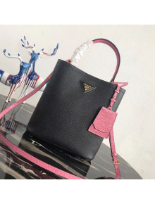 Prada Double Crocodile and Leather Bucket Bag 1BA212 Black/Pink 2019