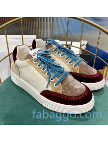 Chanel Velvet Sneakers G36295 White/Burgundy/Gray 2020