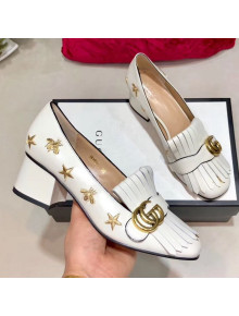 Gucci Embroidered Leather Mid-heel Pump 551548 White 2019