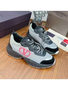 Valentino VLogo Sneakers in Mesh and Calfskin Patchwork Grey 02  (For Women and Men)