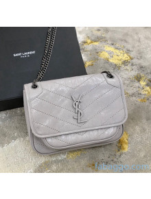 Saint Laurent Baby Niki Chain Bag in Vintage Crinkled Leather 533037 Light Grey 2021