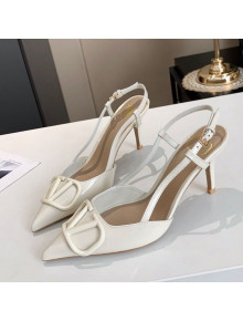 Valentino VLogo One-Tone Patent Leather Slingback Sandals 80mm White 2020