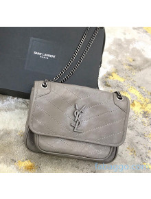 Saint Laurent Baby Niki Chain Bag in Vintage Crinkled Leather 533037 Grey 2021