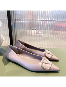 Valentino Silver VLogo Grained Leather Ballet Flat Dusty Pink 2021 