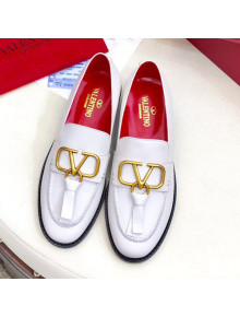 Valentino VLogo Calfskin Flat Loafers White 2019