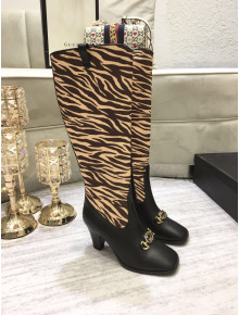 Gucci Zumi Horsebit GG Animal Print Mid-Heel Knee High Boot 577652 Yellow 2019