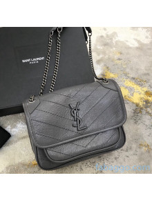 Saint Laurent Baby Niki Chain Bag in Vintage Crinkled Leather 533037 Dark Grey 2021