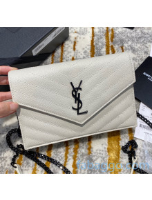 Saint Laurent 393953 Envelope Chain Wallet in Textured Leather White/Black (Top Quality)