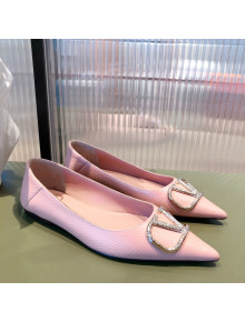 Valentino Silver VLogo Grained Leather Ballet Flat Light Pink 2021 