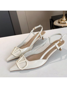 Valentino VLogo One-Tone Patent Leather Slingback Sandals 40mm White 2020