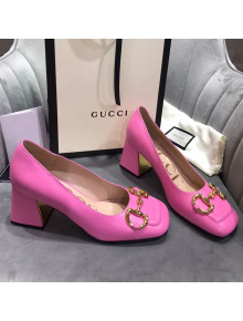 Gucci Leather Mid-Heel Pumps with Horsebit Hot Pink 2020