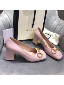 Gucci Leather Mid-Heel Pumps with Horsebit Light Pink 2020