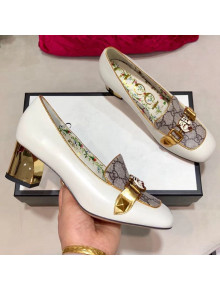 Gucci Leather GG Mid-heel Slide Pump with Feline Head Buckle White 2019