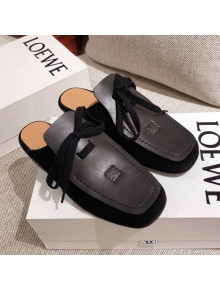 Loewe Lace up Mules in Suede and Calfskin Black 2020