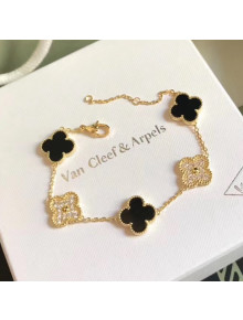 Van Cleef&Arpels Fiver Clovers Crystal Bracelet Black Gold