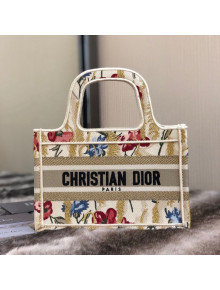 Dior Mini Book Tote Bag in Beige Multicolor Dior Hibiscus Embroidery 2021