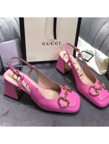 Gucci Mid-Heel Slingback Pumps with Horsebit Hot Pink 2020