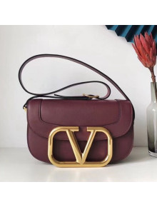 Valentino Supervee Calfskin Maxi-Logo Crossbody Bag 1011L Burgundy/Gold 2020