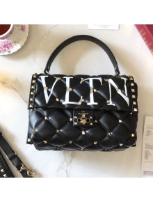 Valentino  VLTN Print Lambskin Garavani Candystud Single Handle Bag Black 2018