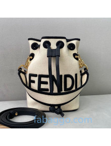 Fendi Mon Tresor Mini Bucket Bag in White and Black Canvas 2020