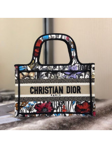 Dior Mini Book Tote Bag in Multicolor Mille Fleurs Embroidery 2021