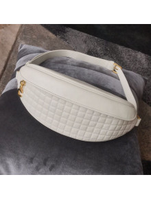 Celine Small Belt Bag C Charm in Quilted Calfskin 188153 White 2019