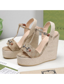 Gucci GG Canvas Wedge Sandals 13cm Beige 2021