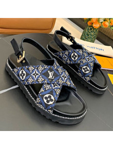 Louis Vuitton Since 1854 Paseo Flat Comfort Sandal in Blue Studded Monogram Canvas 2021