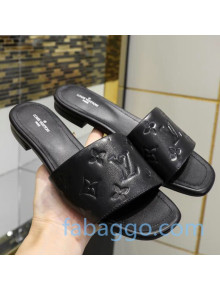 Louis Vuitton Monogram Embossed Calfskin Flat Slide Sandals Black 2020