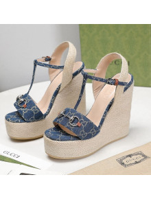 Gucci GG Denim Wedge Sandals 13cm Blue 2021