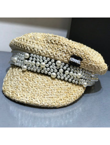 Chanel Straw Hat with Pearl Charm Beige 2021