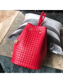 Celine Small C Charm Bucket Shoulder Bag/Backpack in Quilted Calfskin 188373 Red 2019