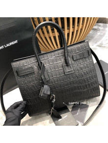 Saint Laurent 377183 Classic Baby Sac De Jour Bag in Embossed Crocodile Leather Black 2021